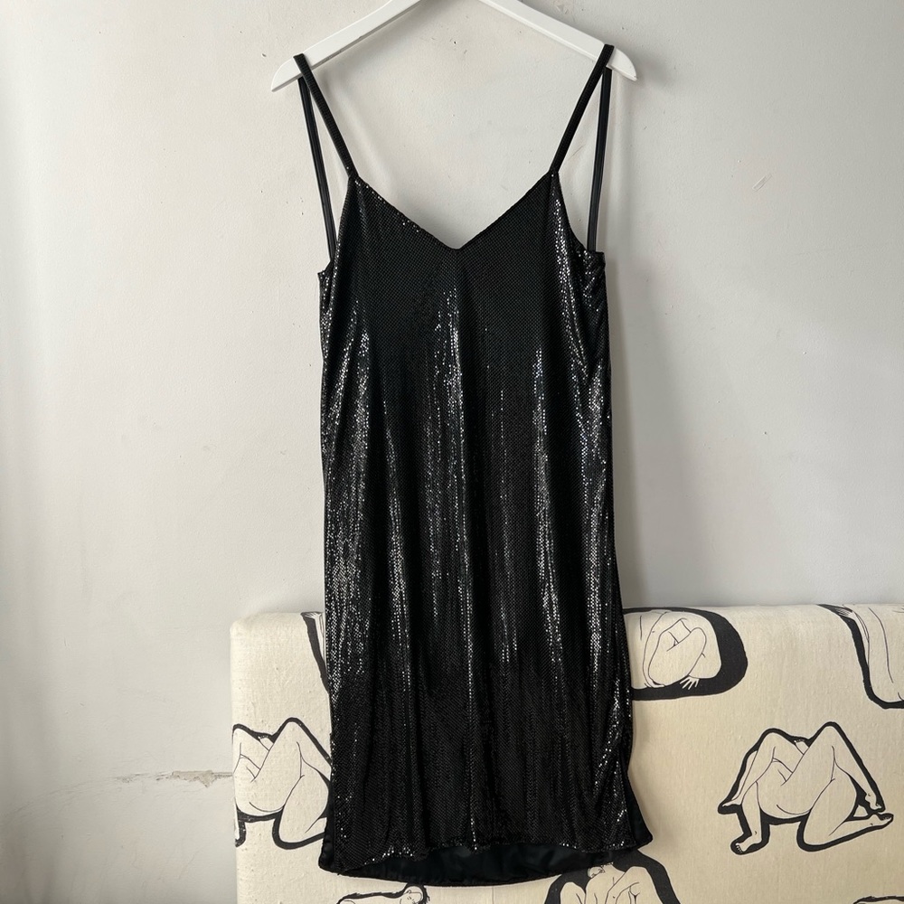RARE!!! DOUGLAS FERGUSON 70s/80s Black Chainmail Metal Dress S - Picture 1 of 7